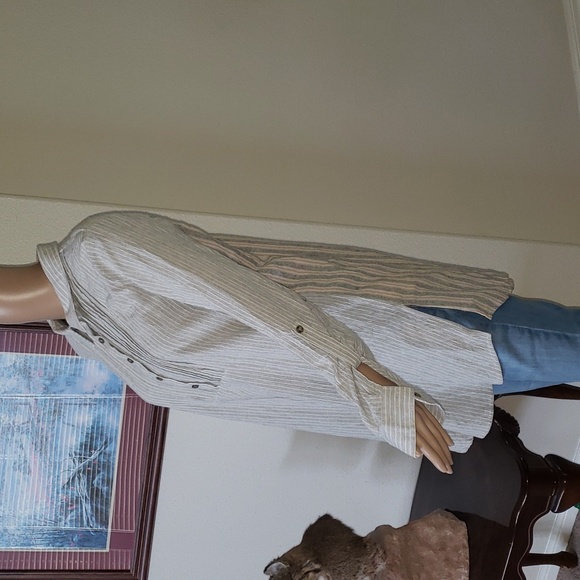 Mystree L breezy cotton tunic interesting contrasted stripes button tab sleeves - Picture 2 of 10